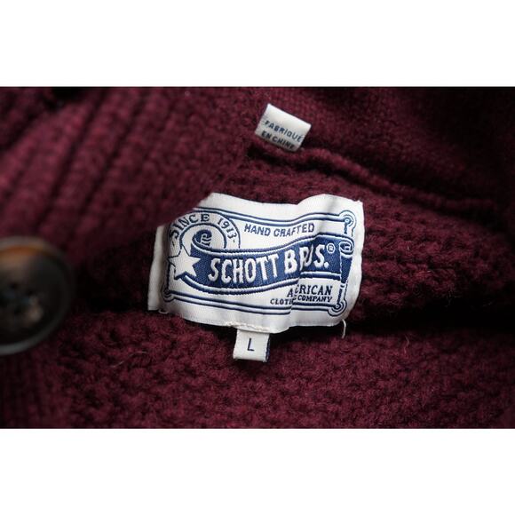 Schott Bros NYC Funnel Neck Military Wool Sweater Men’s L Burgundy Button Neck - Picture 11 of 12